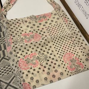 Free People Cream Tote with Pink Floral and Black Star Print